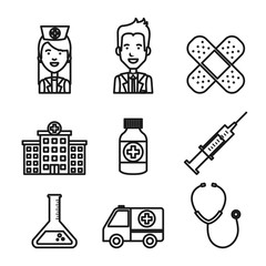 medical equipment staff supplies healthcare icons set vector illustration