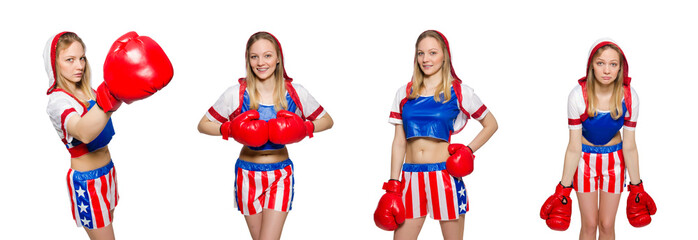 Female boxer isolated on the white background