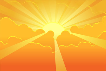 Orange sky with sunrays vector image