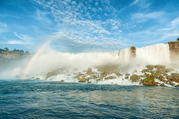 Majestic view on the Niagara Falls US side from the water