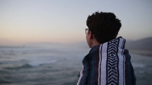Portrait Of Happy Road Tripper Enjoying Sunset On The Oregon Coast, They Laugh (Slow Motion)