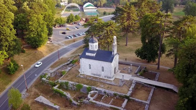Monastery, Old church, Town in the mountains, Cetinje, drone video, aerial