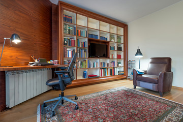 Bookshelf in the living room interior