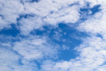 Naklejka na ściany i meble Unfocused background of blue sky and white clouds. Illustration for weather forecast.