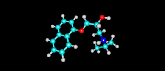 Propranolol molecular structure isolated on black