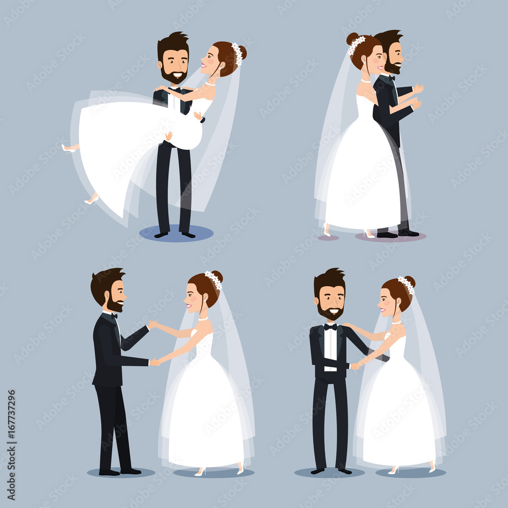 Canvas Prints bride and groom set wedding couples romantic vector illustration