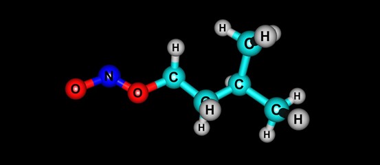 Isoamyl nitrite molecular structure isolated on black