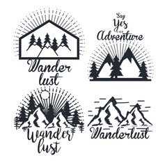 Fototapeta premium journey label set travel explore adventure symbol lettering vector illustration
