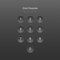 Enter passcode interface for telephone mobile numbers for Lock Screen, Login page, Enter Passcode, User call, Application Loading, Text Messages and phone device in dark Grey color.