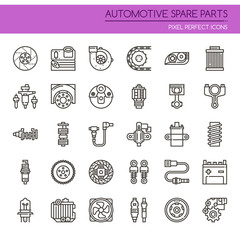 Automotive Spare Part Elements , Thin Line and Pixel Perfect Icons.