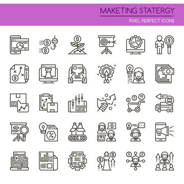 Marketing Strategy , Thin Line and Pixel Perfect Icons.