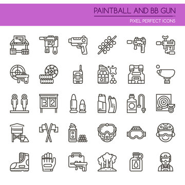 Paintball and BB Gun Equipments , Thin Line and Pixel Perfect Icons.