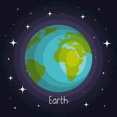 earth planet in space with stars shiny cartoon style vector illustration