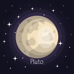 pluto planet in space with stars shiny cartoon style vector illustration