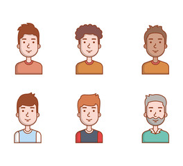 people young men portrait male avatar set vector illustration