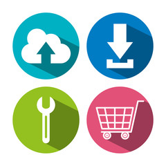 collection internet icons on round web buttons vector illustration