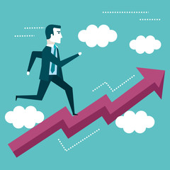 businessman running on arrow graph up business vision vector illustration