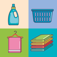 laundry and cleaning domestic housekeeping set vector illustration