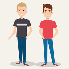 two friendly man students friends together young vector illustration