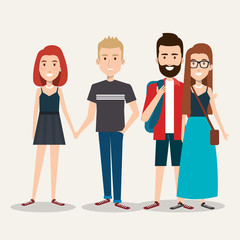 group of happy students with backpacks characters vector illustration