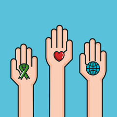 hands symbol peace world love ribbon vector illustration