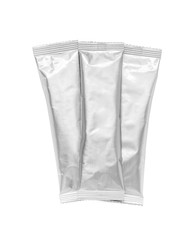 blank packaging aluminum foil coffee stick pouch isolated on white background