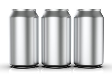 Closeup aluminium soda cans. 3d illustration.