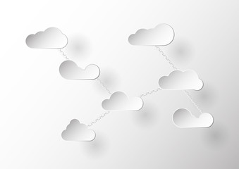 Flat clouds design with chain in Paper Cut concept.