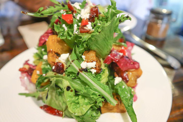 vegetable salad with almond and feta
