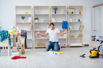 Man doing cleaning at home