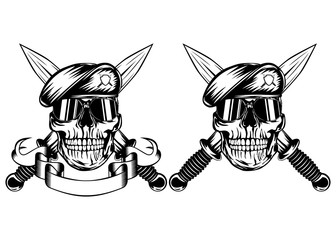 Skull in beret and daggers