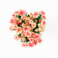 Bouquet of pink roses on a white background