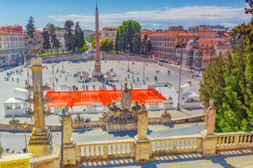 One of the most beautiful Roman squares is the People's Square (Piazza del Popolo)  with people,...