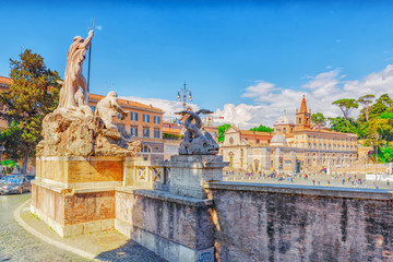 One of the most beautiful Roman squares is the People's Square (Piazza del Popolo)  with people,...
