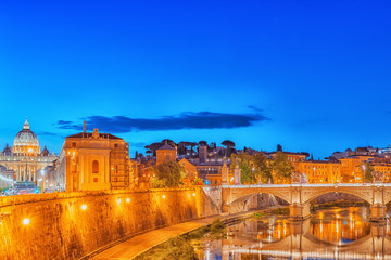 Fototapeta na wymiar View on Bridge Vittorio Emanuele II (Ponte Vittorio Emanuele II) and Vatican city St. Peter's Basilica (Basilica di San Pietro) . Rome. Italy.