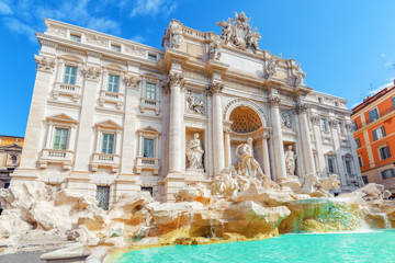 Naklejka na ściany i meble Famous and one of the most beautiful fountain of Rome - Trevi Fountain (Fontana di Trevi). Italy.