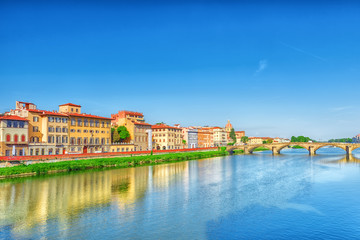 Beautiful panoramic view of the Arno River and the town of Renaissance Italy - Florence. Italy.