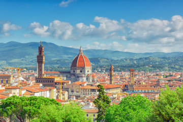 Fototapeta na wymiar Beautiful landscape above, panorama on historical view of the Florence from Boboli Gardens (Giardino di Boboli ) point. Italy.