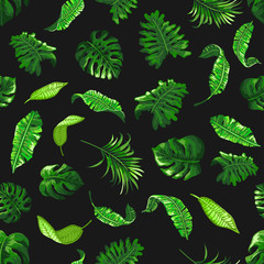 Tropical seamless pattern with palm leaves.