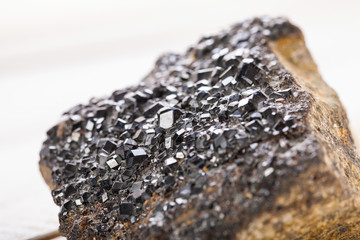 Garnet crystals in mineral. Macro. Selective focus