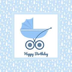 Birthday greeting card with blue stroller