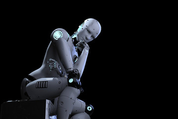 robot sit down and thinking
