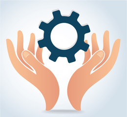 hands holding gear design logo icon vector
