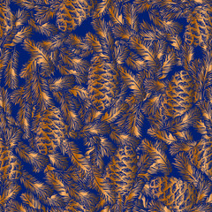seamless pattern of cones and fir branches