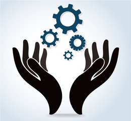 hands holding gear design logo icon vector