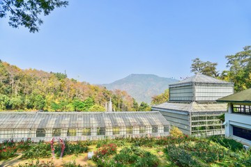 Fototapeta na wymiar Modern Glass House at the Queen Sirikit Botanic Garden