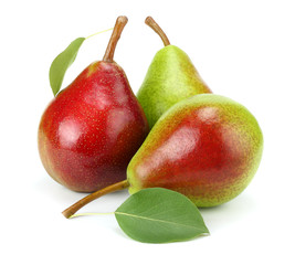 pear with leaf isolated on white background