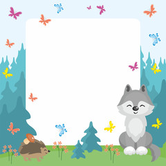 Fototapeta na wymiar Baby colorful background with the image of a cute woodland animals. Vector illustration.
