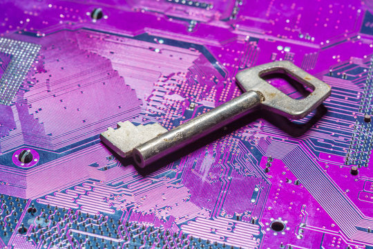 Close up of key on computer circuit board