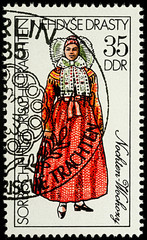 Woman in Sorbian traditional dress on postage stamp